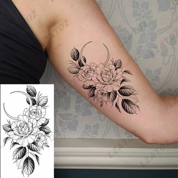 Временна татуировка с цвете Божур и Луна 