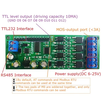 DC 12V 24V RS485 богат на функции solid state Relay модул на 4-моно МОП-транзисторе и 8-моно ниво TTL Изходна Такса Modbus RTU & AT Command