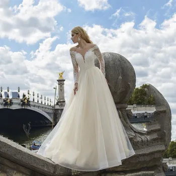 Луксозно Бельо Сватбена рокля Emy от Тюл 2023, Дълга рокля без ръкави във формата на сърце, Реколта апликация, бродерия копчета, Елегантна рокля