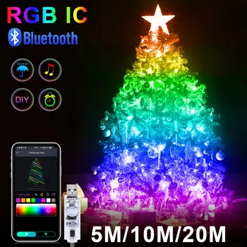 5 М/10 М/20 М WS2812B RGBIC Bluetooth Коледни светлини Led венец за Парти по случай рожден Ден, Сватбена Украса на стаята, Адресуемый Светлина 5 НА USB