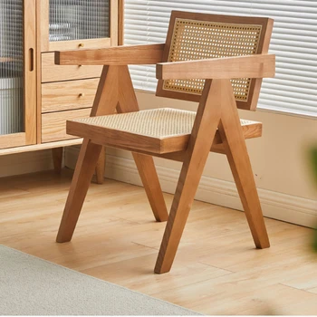Модерни трапезни столове от масивно Дърво, кухненски стол от ратан, Дишаща облегалка, Компютърен стол, двупосочен Подлакътник, мебели за ресторант