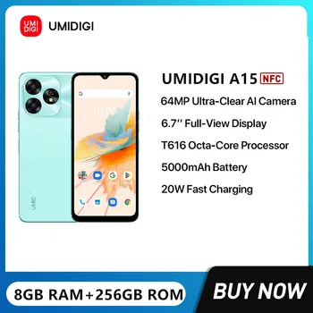 UMIDIGI A15-Тънки Смартфони 6,7 Инча, FHD Восьмиядерный 8 + GB 256 GB 64 Mp Камера, 4G Мобилен телефон 5000 ма Android 13 Мобилен телефон NFC