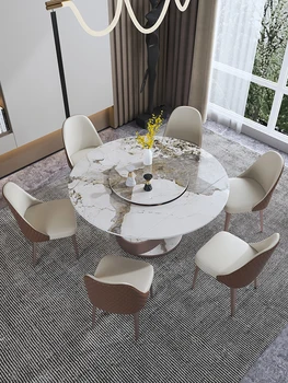 Лека луксозна каменна плоча, на кръгла маса, малък апартамент, модерен просто къща, блестяща повърхност, комбинация на въртящи се на бюрото и стола