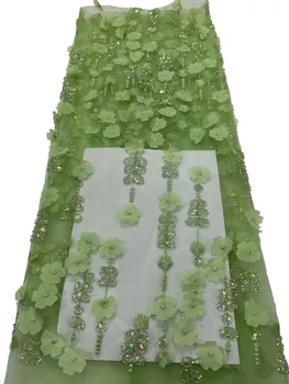 2023 5 години, Благородна Зелената Африканска Тюлевая Окото, Нигерийская 3D Декорация от Плат с пайети, Сватбена бродерия на Младоженеца, Френска Дантела и Плат