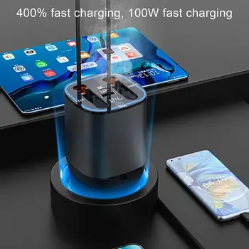 Бързо зарядно устройство Ast Charging Charger-USB Зарядно устройство за телефон Адаптер за Зарядно устройство с две плъзгащи кабели, автомобилни дифузер мощност 100 W