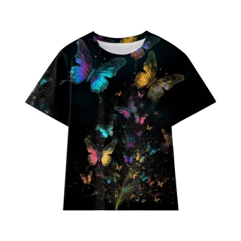 Риза за малки момчета и момичета, Модерна детска риза с принтом пеперуди, Детска тениска, Забавна младежка риза, Топ-5 Тениски за момичета