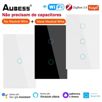 Aubess WiFi/Zigbee Smart Light Switch Неутрален проводник/Не се изисква Неутрален проводник US Smart Switch Работи с Алекса Google Home Alice