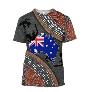 2023 Мода мъжка тениска с принтом на австралийския флаг, върхове с кръгло деколте, Дишаща удобни летни дрехи Оверсайз