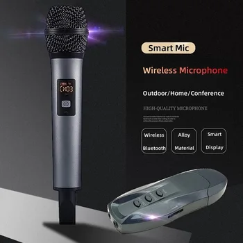 Микрофон с шумопотискане Bluetooth USB, Безжичен микрофон, Ветрозащитный Звук с висока разделителна способност в реално време, Метален корпус, led дисплей