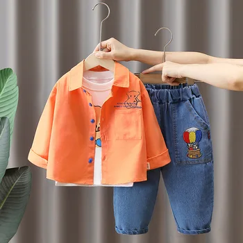 Комплект от три елемента за момчето и мечката 2023, Нова корейска детски дрехи за пролетта и есента