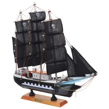 Дървена Модел на Пиратски Кораб на 3D Черен Кораб Скулптура Кораби Украса за Деца, Възрастни Офис у Дома си Pirate Парти Украса на Масата