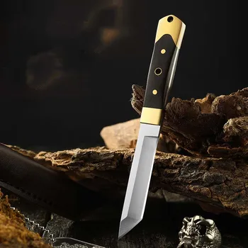 Нож за барбекю с месингова эбонитовой дръжка, преносим походный нож, материал на острието 4cr13Mov