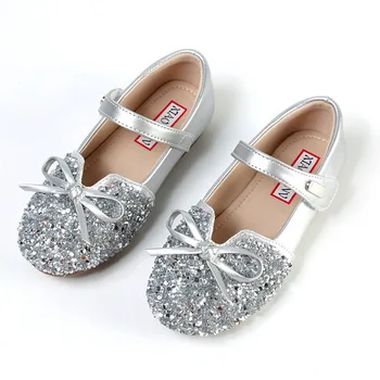 Обувки за изказвания за момичета, лъскава кожа обувки принцеса Мери Джейн с пеперуда, детски обувки на равна подметка, детско танцово шоу, обувки за партита