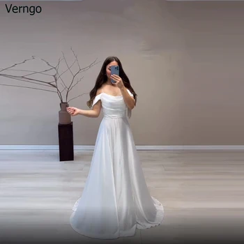Verngo Саудитска Арабия, Бяла рокля Трапецовидна форма за бала, Атласное Вечерна рокля с открити рамене, Дълга Вечерна рокля за официални събития, Vestidos De Noche