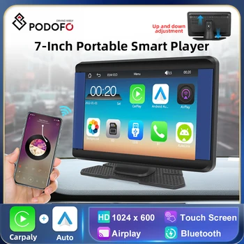 Podofo 7-инчов екран Carplay Преносими смарт плейър AirPlay Android Авто Bluetooth FM Подкрепа на допир екран еквалайзер Камера за задно виждане за Toyota