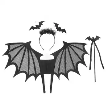 Детски костюм на прилеп за Хелоуин костюм на вампир, вещица, подпори за ролеви игри, декорация на партита, Комплект шапки с паяк за момчета и момичета