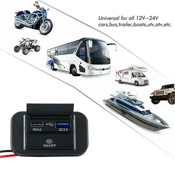 Двойно Зарядно устройство, USB, Автомобили, Изход за Захранване 12V 24V, Адаптер за зарядно устройство PD3.0 QC3.0, Бързо зареждане на USB C за ATV, Автобус, за Лодки, АВТОБУСА, Колата