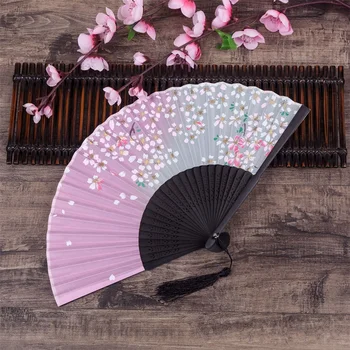 Фен като цветове на череша, ръчно фен в японски стил, ръчно изработени, окачване с пискюли от полиестер и бамбук за летните събития