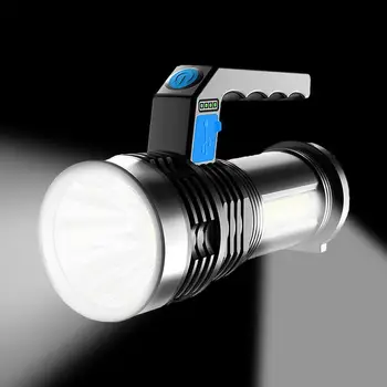 Прожектор със силно осветление, USB акумулаторна фенерче, преносим прожектор на далечни разстояния, Cob фенерче, 4 нива на яркост