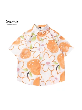 Sycpman Модерен Риза с къси ръкави в стил Ретро с флорални принтом за мъже и жени, Хавайски Свободна риза, Плажни дрехи за лятото