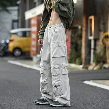 2023 армейските зелени панталони-карго мъжки панталони, тежка промишленост, с v-образно деколте и множество джобове, панталони за хай стрийт парашутисти