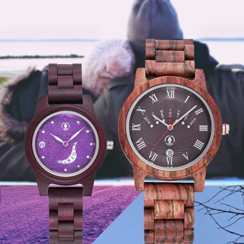 Дървени ръчен часовник за мъже и жени, модерен часовник, хронограф, чифт дървени кварцови часовници, подаръци за Хелоуин за съпруг и съпруга