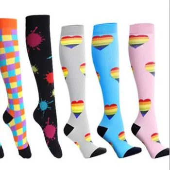 3 чифта разноцветни женски Дълги Чорапи с Високо налягане за краката, Ластични чорапи за партита на открито, грижи за растяжкой телета