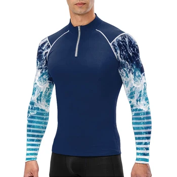 Нов мъжки модерен костюм за сърф с принтом, Самостоятелна топ за плуване и гмуркане с дълъг ръкав, Плажен слънцезащитен крем, быстросохнущий топ за сърфиране 2023