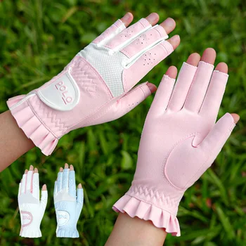 1 Чифт женски ръкавици за голф с рюшами на сензорния екран, ръкавици за голф, на лявата и на дясната ръка, дамски спортни ръкавици без пръсти, аксесоари за голф