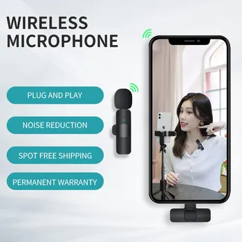 Безжична Петличный микрофон K8 Преносим Мини микрофон за запис на аудио-видео за iPhone, Android Дълъг живот на батерията За игри на живо