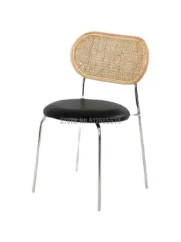 Скандинавски модерен метален стол от ратан с мека облегалка, Дизайнерски стол за хранене, Модел стол за почивка в стая