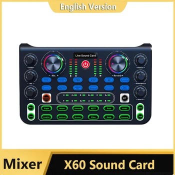 Звукова карта X60 Английска версия, Професионални звукови карти, Аудиомикшер за караоке, KTV, Миксери за пеене на живо