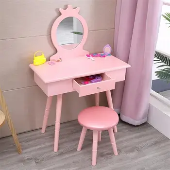 Модерна сладост и привлекателност, детска тоалетка с едно огледало и кръгла прическа с едно чекмедже, също може да се използва като бебешка писмено на масата.