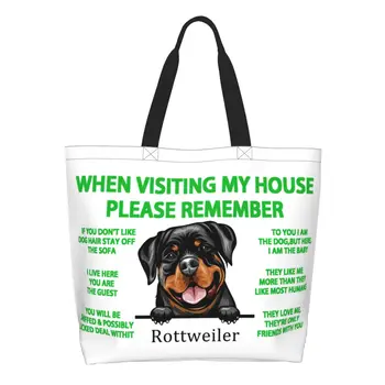 Чанта за пазаруване с продукти за кучета Ротвайлер, Скъпа холщовая чанта-тоут с принтом, по-Голямата голям здрава чанта за домашни любимци