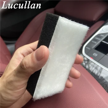 Вътрешна четка Lucullan с бели ворсистыми влакна по стените и черна гъба за грубо почистване с дръжка