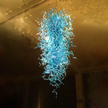 Красив полилей от бластване стъкло ръчна изработка, 110-240 v променлив ток, led осветление от съвременно художествено стъкло, синя лампа 24 до 54 инча