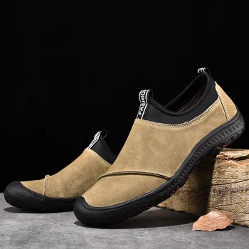 Висококачествени мъжки обувки от естествена кожа, Лятна мода 2023 г., е Универсална Ежедневна кожени обувки за шофиране подметка без шнур