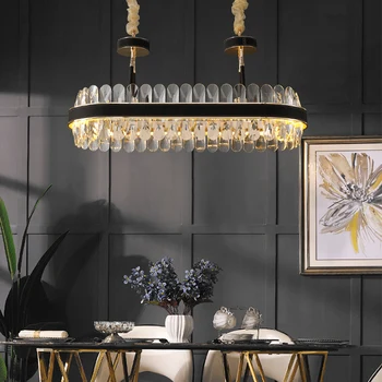 Led художествена полилей, висящ лампа, постмодернистский луксозен кристална маса за хранене, творчески окачен лампа за спални, вила, кожен интериор