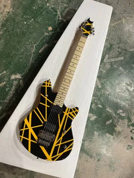 Черна електрическа китара с жълти ивици, звукоснимателями 2H, кленов брачните, хромирани фитинги, която предлага персонализирани услуги