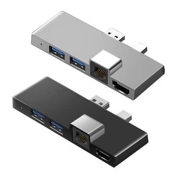 НОВОСТ-USB3.1 USB-C Hub, докинг станция за Gen1, 4K, HDMI-Съвместим Cardreader SD/TF карта, конвертор RJ-45 6в1 за Microsoft Surface