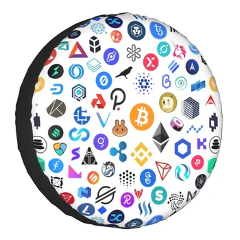 Криптовалютный альткоин, символ на Блокчейна, калъф за резервна гума Mitsubishi Pajero, Потребителски калъфи за автомобилни колела Crypto Ethereum Bitcoin