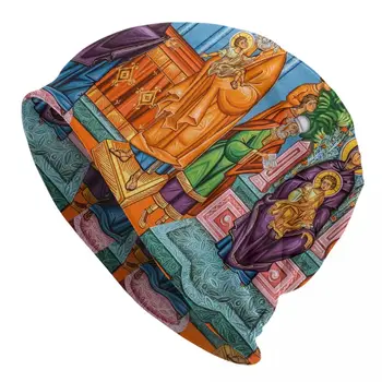 Унисекс, вязаная зимна шапчица, топло ски вязаная на една кука шапчица с качулка, мека дамски мъжки шапчица с изображение на Христос