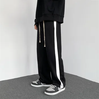 Нов модерен корейски дизайн 2023, ежедневни панталони на райета, свободни широки панталони, спортни облекла на едро