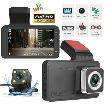 WiFi Автомобилен видеорекордер 1080P HD Drive Видео Камера за задно виждане-Отпред и отзад Черна кутия за Нощно виждане Monitor автоматично паркиране