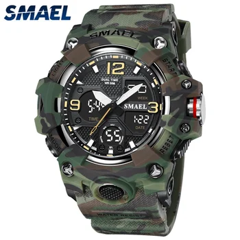 Цифров мъжки часовник SMAEL, оригиналната марка, Мода водоустойчив, Спортни Мъжки Военни Мъжки часовник, Аларма, светлинен 8008