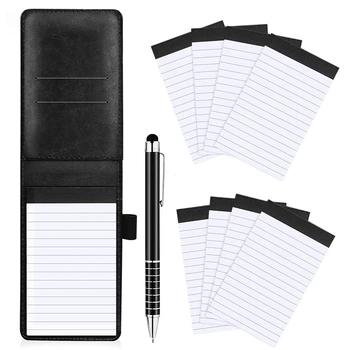 Комплект мини-покет притежателите за бележник 10 бр. с метална дръжка и пълнители за джобни бележници (черен)