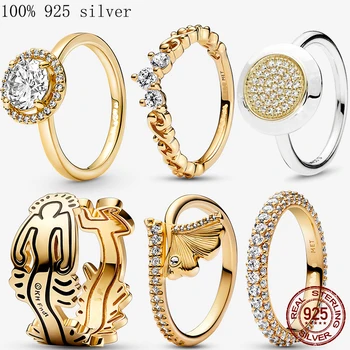 2022 Новото бъде позлатен Сребърен пръстен Проба 925 С Цирконии, Пенливи Пръстен във формата на Сърце Принцеса с Напречни Дужками За Жените, Оригинален пръстен, Фини Бижута