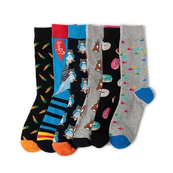 3 чифта/Есенни Нови памучни чорапи до средата на прасците с шарките на сладък животни