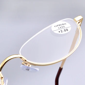 Модни Малки Очила за четене във формата на Полумесец, Женски ултра-леки, Прозрачни Очила в Полурамке, Метални Очила за Далекогледство, Преносим Подарък, злато/червен