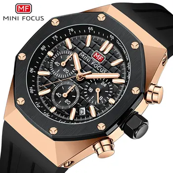 MINI FOCUS Мъжки Silicone Strap Quartz Wristwatch Хронограф Luminous Watch Мъжки кварцов часовник